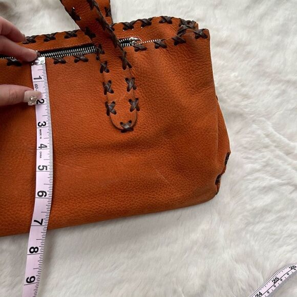 Vintage Y2K Leather Handmade Handbag Purse Shoulder bag Orange Brown - Picture 14 of 14